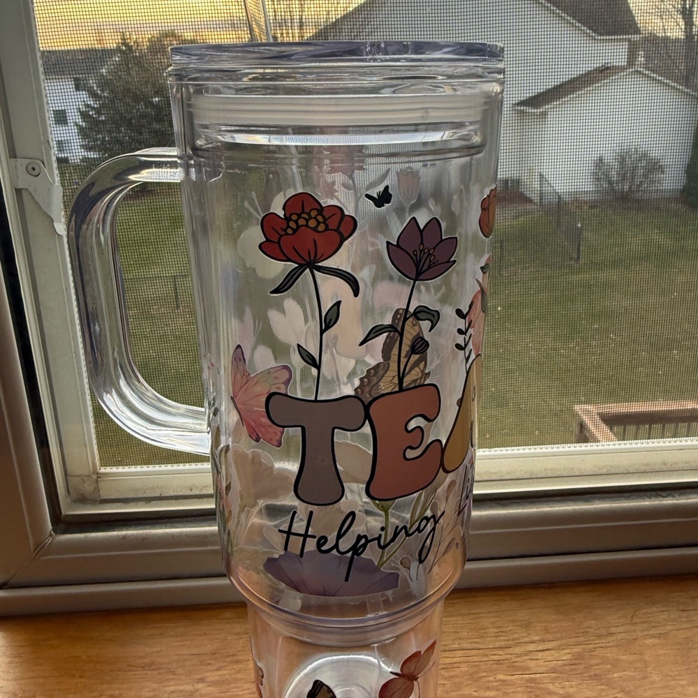 Floral Teachet Tumbler with Handle